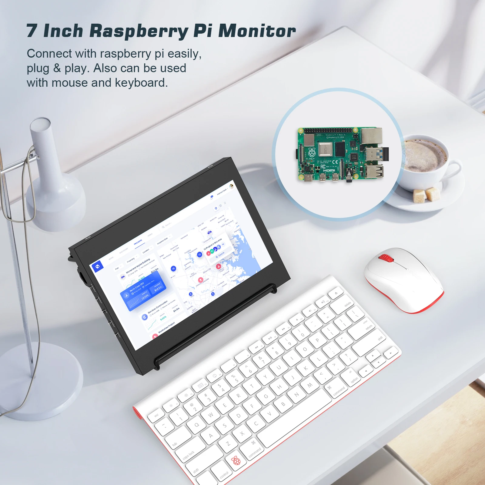 Модернизированный 7-дюймовый монитор Raspberry Pi с подставкой 1024x60 0 IPS емкостный