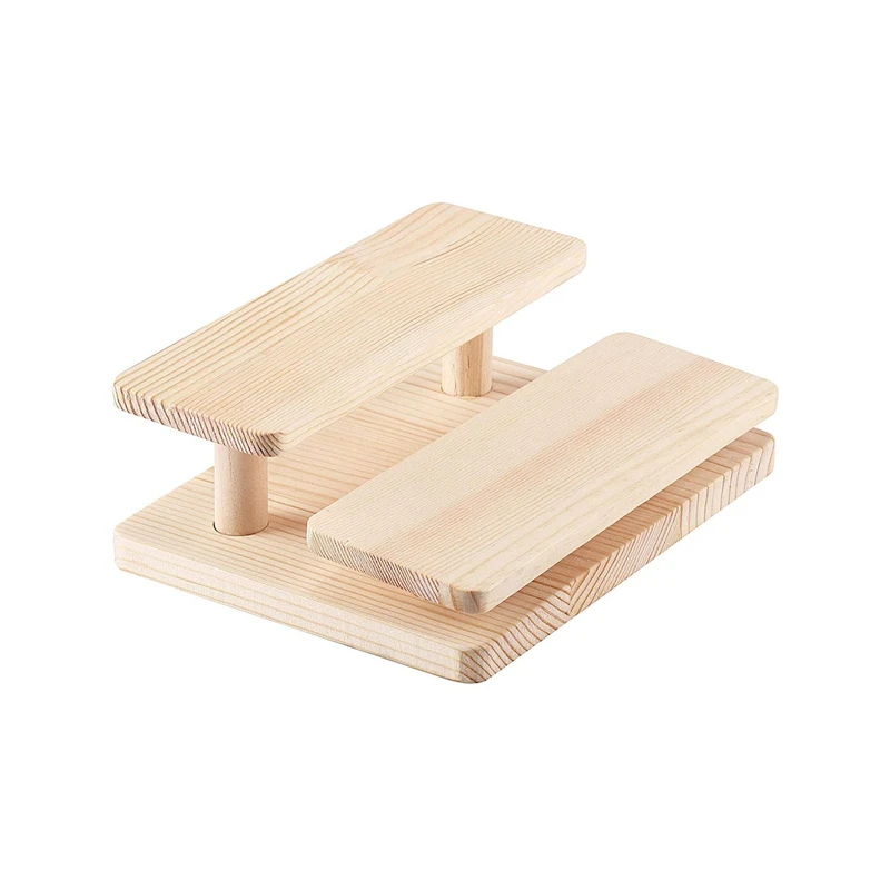 

2-Tier Wooden Display Risers Glasses Display Stand Jewelry Holder Stand Wood Organizer Tray Step Shelves For Desktop