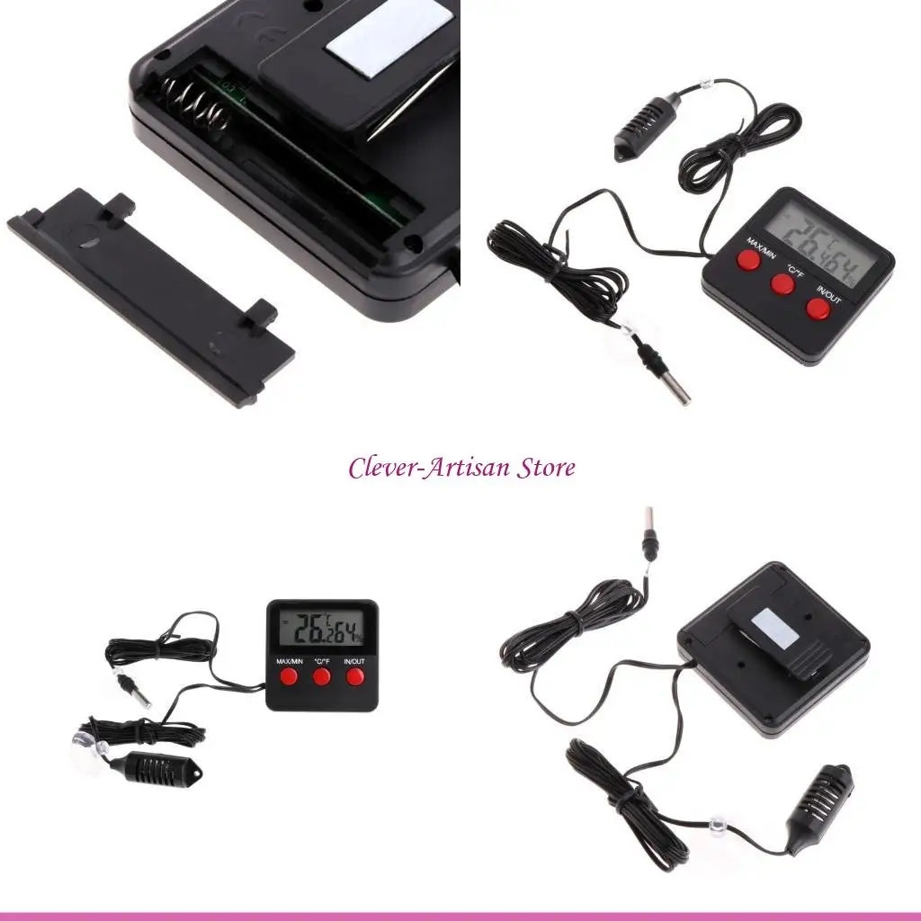Фото E06B Электронный террариумный гигрометр для рептилий, цифровой монитор влажности для домашних животных №1