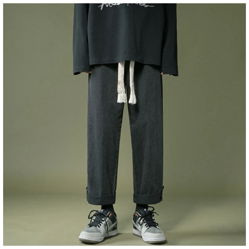 DEEPTOWN Casual Washed Jeans Korean Style Streetwear Denim Trousers Male Loose Fashion Youth Classic Black School Straight Pants