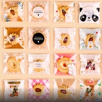 100pcslot thanks flower plastic bags for biscuit cookie cartoon panda snack self adhesive zip lock bag for small business order