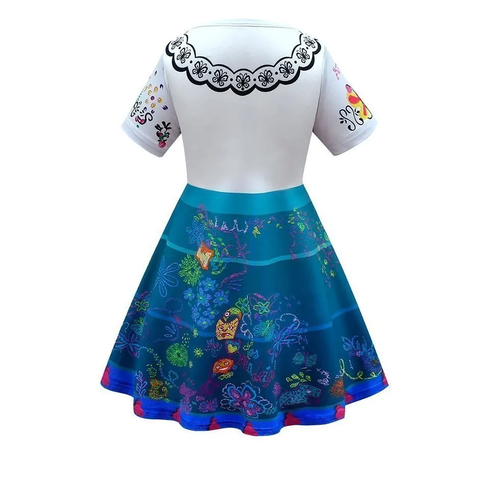 Disney Encanto Girl Princess Dress Kid Luisa Pageant Ruched Costume Children Mirabel Madrigal Cosplay Halloween Printed Clothes
