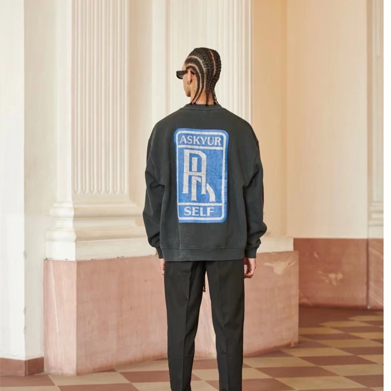 

Askyurself V11 Blue Crack Print Round Neck Wash Pullover Size S-XL