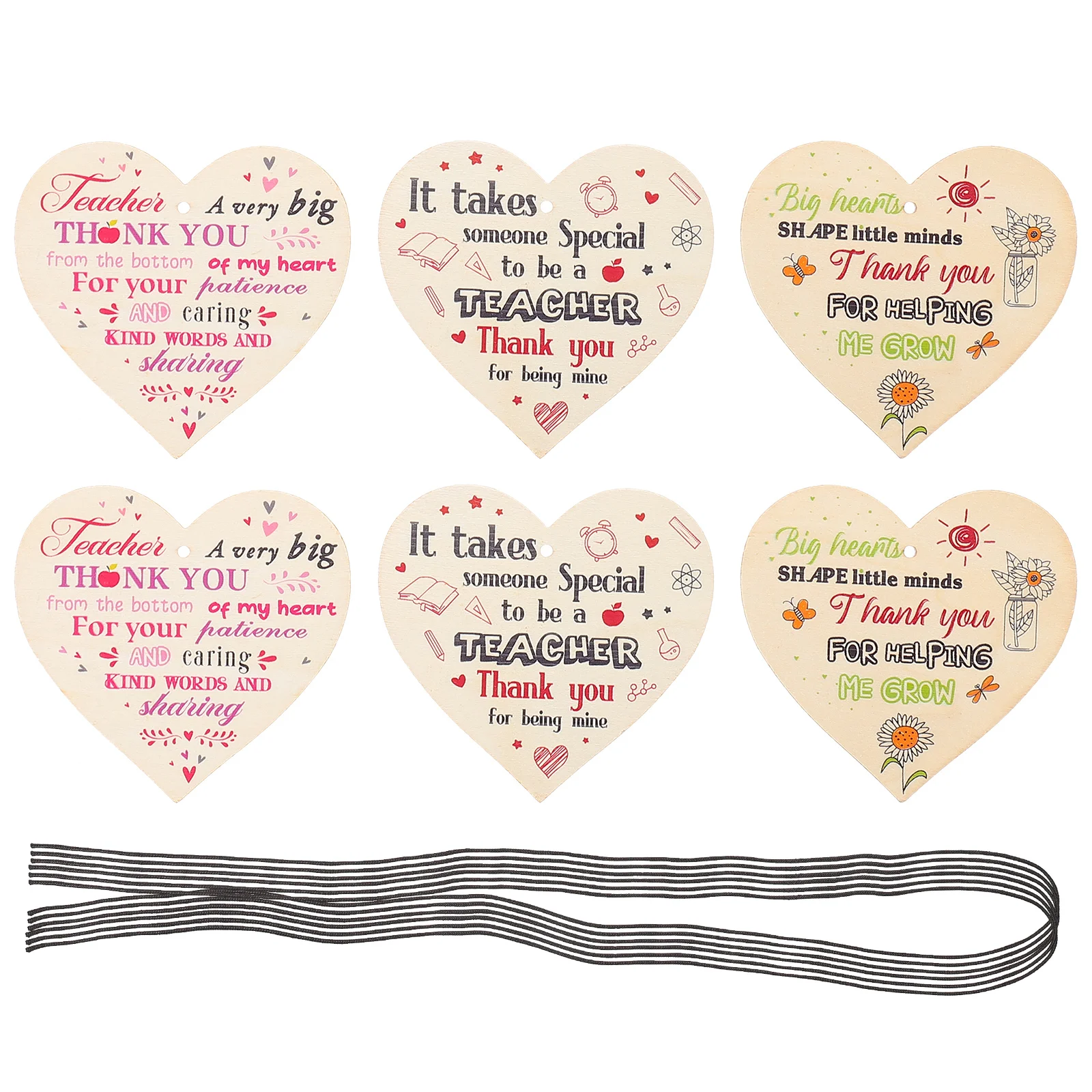

6pcs Thank You Hanging Plaque Wood Heart Pendant Gift for Teacher Tutor Mentor