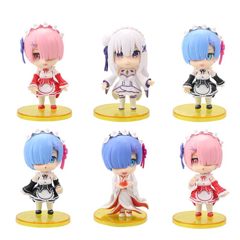 6Pcs/set  Re:Life In A Different World From Zero Rem Ram Action Figure PVC Statue Collection Model For Children Christmas Gift