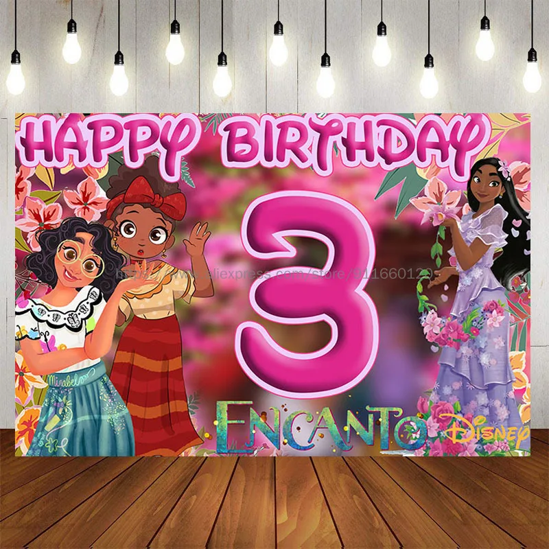 

Disney Encanto Mirabel Photography Backdrop Girl Number Happy Birthday Party Decoration Vinyl Kids Photo Studio Props Background