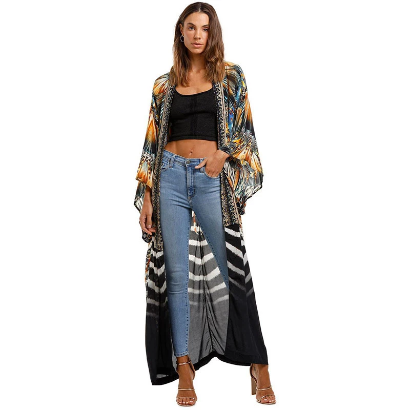 

Swimsuit Women 2022 Beach Dress Tunic Cover Up New Print Sexy Loose Cardigan Polyester Outings Robe Plage Summer For Beaches