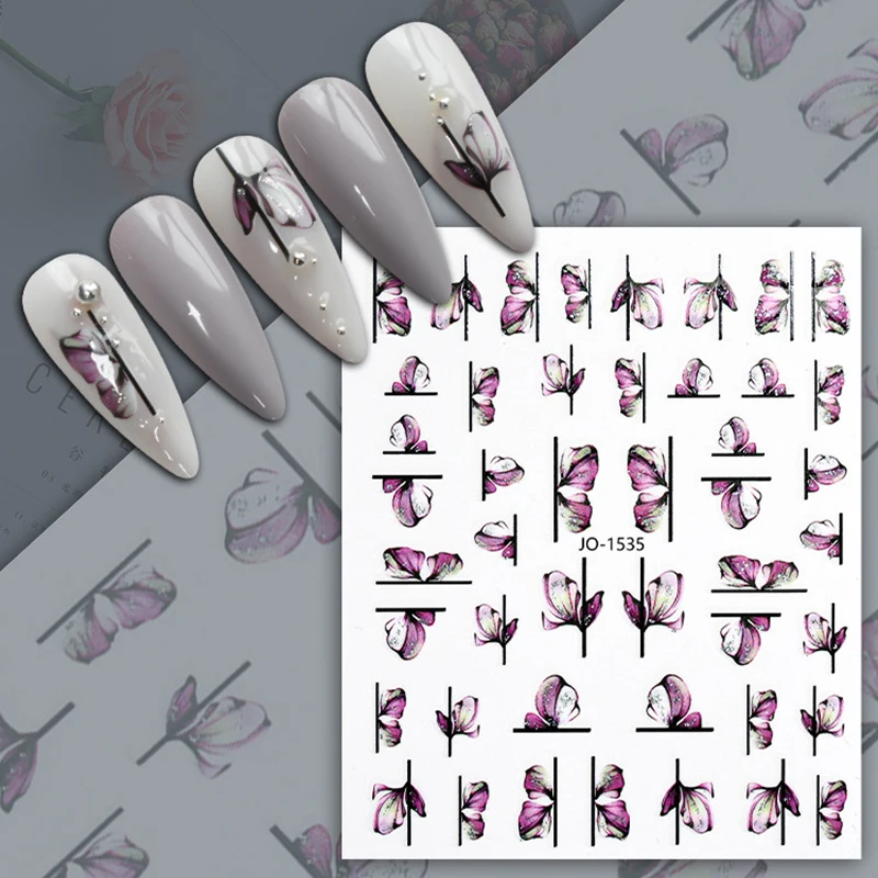 

1PCS Glitter Ink Flower Nail Art Sticker Nail Art Decoration Color Ribbon Line 3D Sticker Nail Art Jewelry DIY Nail Art Decals