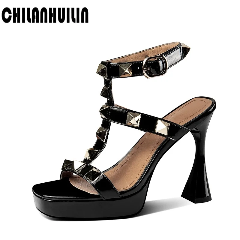 

Босоножки женские из натуральной кожи, дизайнерские сандалии-гладиаторы, Классическая Повседневная обувь в римском стиле, с заклепками, вы...