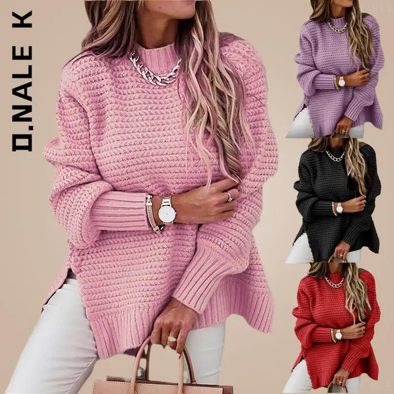

Женский вязаный свитер D.Nale K, новый сексуальный простой женский свитер с круглым вырезом, базовая Женская свободная уличная одежда, женский ...