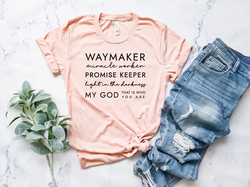 

Футболка Waymaker, рубашка в христианском стиле, рубашки в религиозную веру, 100% хлопок, Забавный Графический Топ с круглым вырезом и коротким ру...