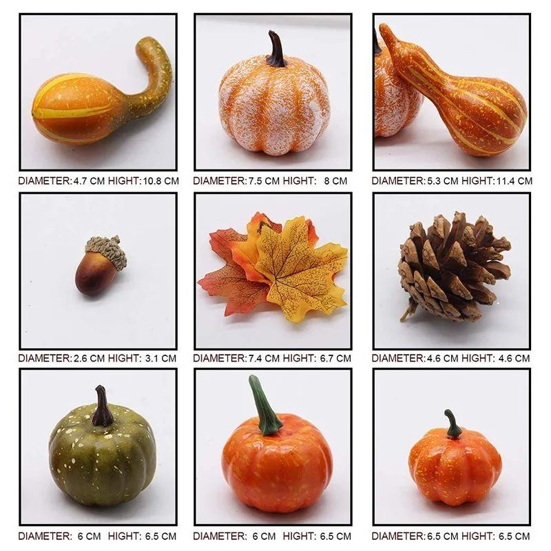 

3D 50Pcs Fall Harvest Decor Prop Artificial Pumpkin Gourd Acorn Berries Maple Leaf Artificial Pumpkin Craft Simulation Halloween
