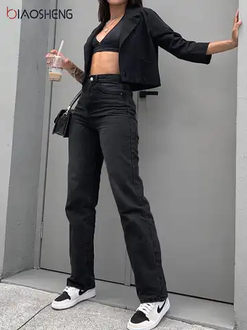 Women's Pants Jeans Women High Waist 2021 New Mom Baggy Jeans Loose Y2k Black Jeans Fashion Straight Denim Trousers Streetwear