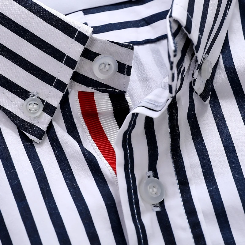 TB THOM Men's shirt Fashion Top Brand  Striped Closure Casual Poplin Fabric Slim Fit long Sleeve Women's shirts Korean Lovers