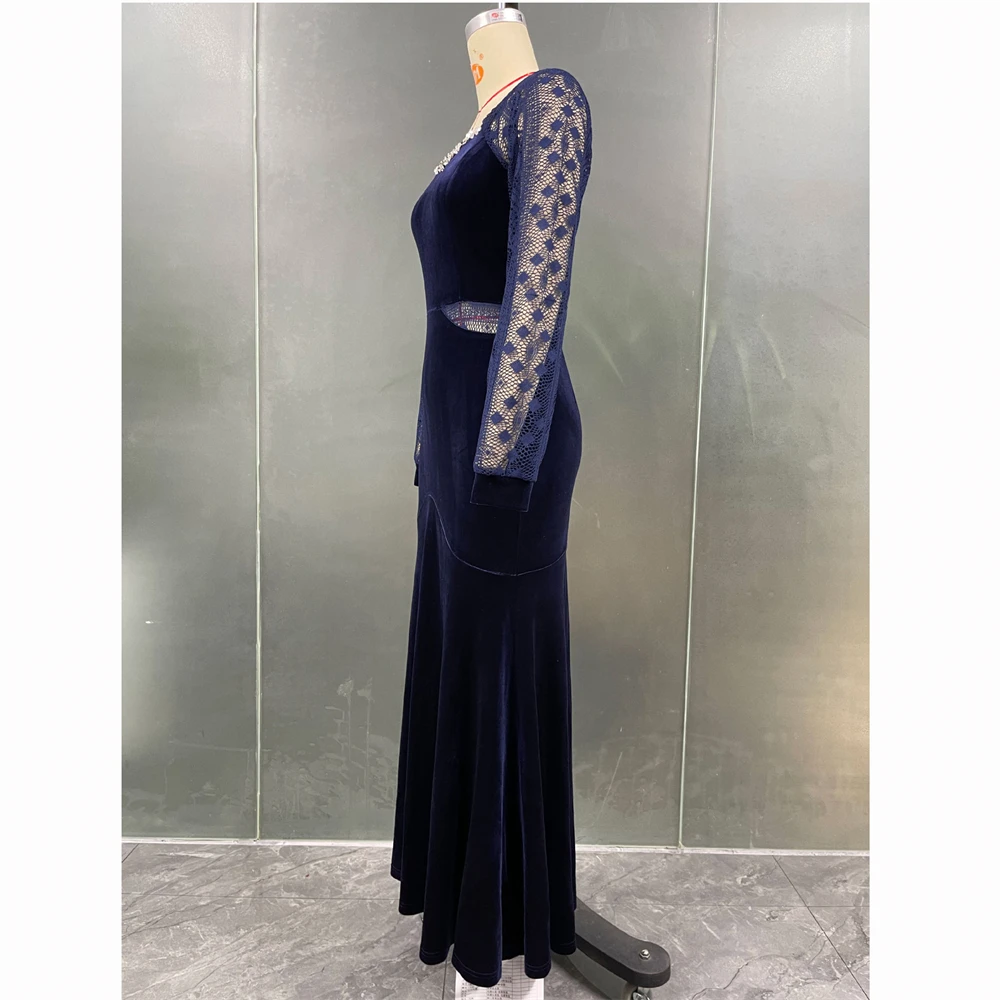 Элегантное женское бархатное облегающее вечернее платье макси полое свадебное