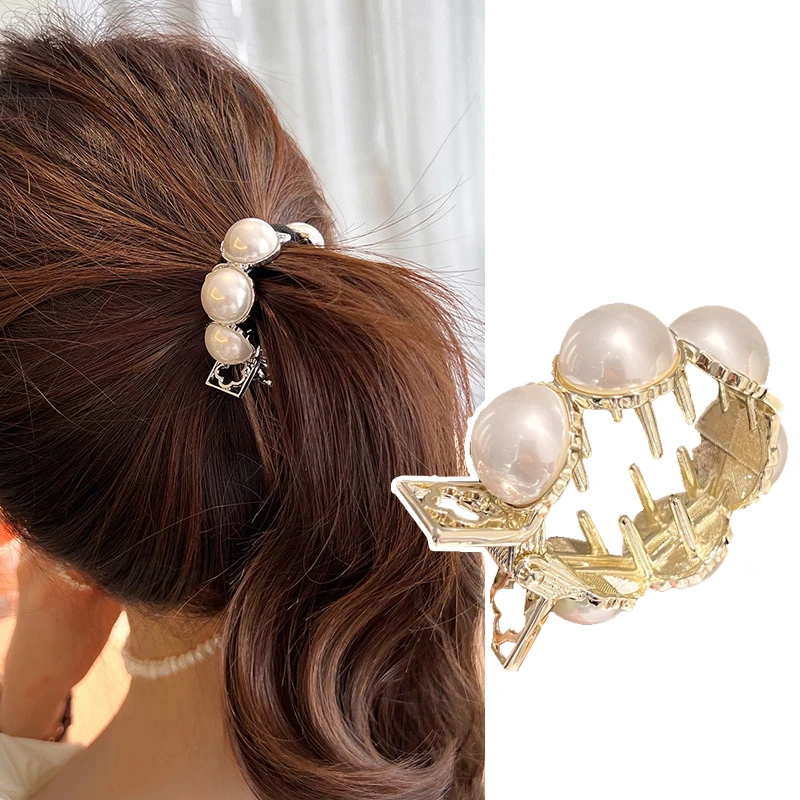 

Retro Round Pearl Hair Clip Women Headwear Elegant Metal Hair Claw Clamp Shark Clip High Ponytail Hairpin Accessories Mujer