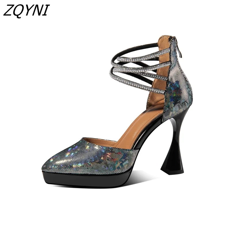 

New brand summer pointed sheepskin gladiator sandals thick soled high heels sexy women's party shoes new summer style