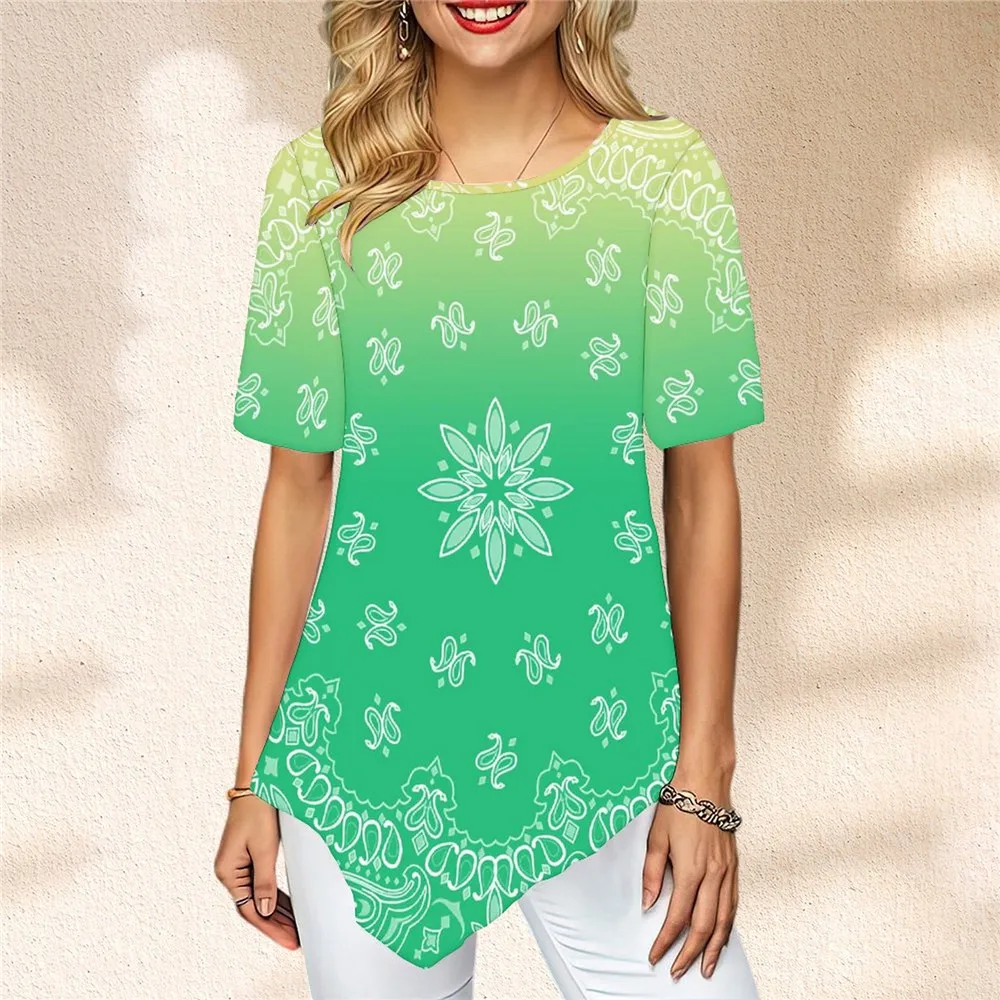 

Summer Women's Tee Flower Paisley Pattern Print Short Sleeve T-Shirt T-shirts Graphic Oversized T-shirt