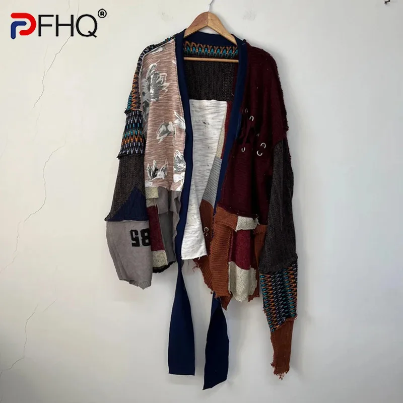 

PFHQ Men's Silhouette Deconstruction Cardigan Autumn Patchwork Print Niche Contrasting Colors Fur Edge Original INS Coat 21Z3469