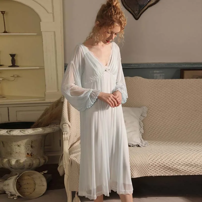 Roseheart Women Homewear Pink Blue Sexy Sleepwear Night Dress Lace Bow Cotton Nightwear Nightgown Sleepwear Luxury Female