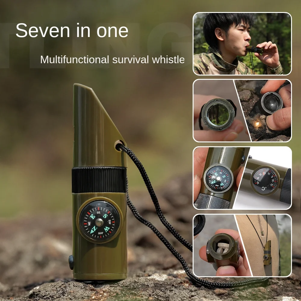 

Outdoor Professional Seven In One Multi-function Survival Whistle SOS Emergency Rescue with Compass High Frequency Whistle