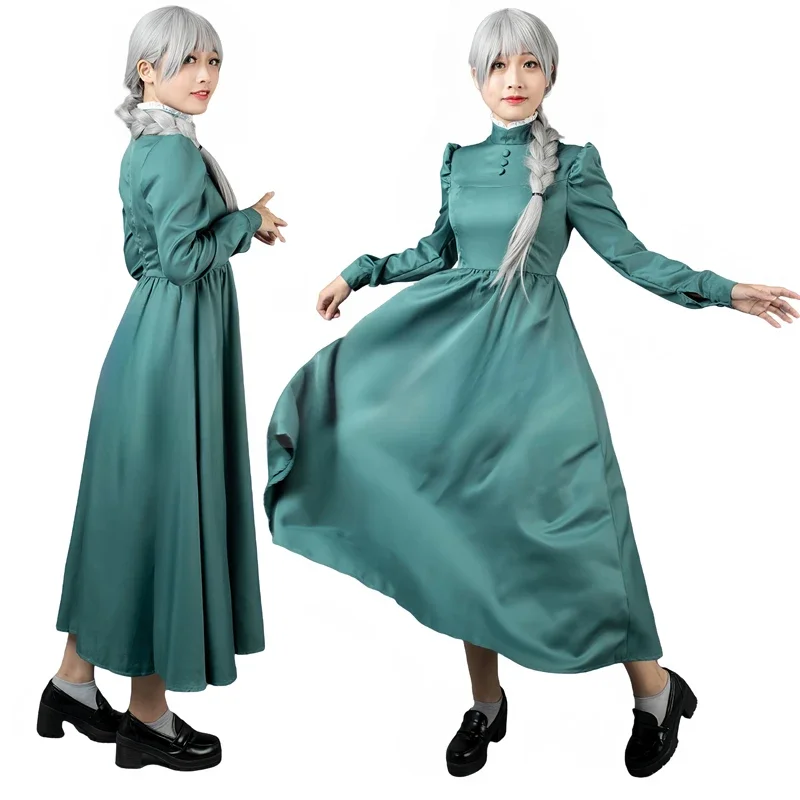 SN60 Sophie Maid Dress Anime Howl's Moving Castle Hatter Cosplay Women Long Green Blue Outfit Halloween Role Play Cos5&amp8$
