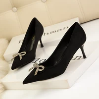 2022 shoes bowknot woman pumps rhinestone women heels suede women shoes sexy party shoes high heels female shoes black heels