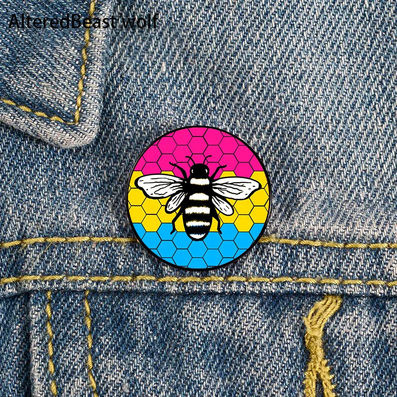 

Pan Pride Bee Hive Illustration Pin Custom Funny Brooches Shirt Lapel Bag Cute Badge Cartoon enamel pins for Lover Girl Friends