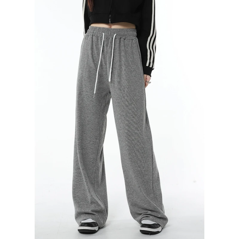 Women's Bottoms Grey Loose Pants High Waist Vintage Baggy Sports Pants American Fashion Female Straight Wide Leg Trouser