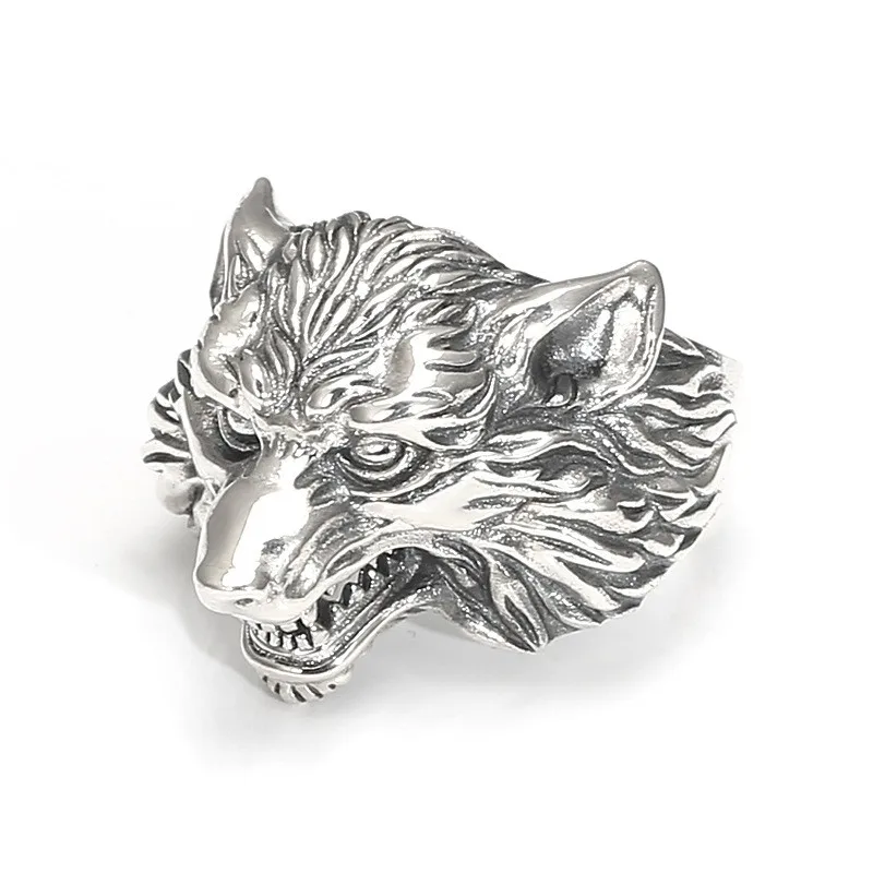 

002-JZ-38 JZFSILVER Silver S925 Fashion Adjustable Retro Exaggerated Creative Lovely Head Of Wolf Ring Men Women Wedding Jewelry