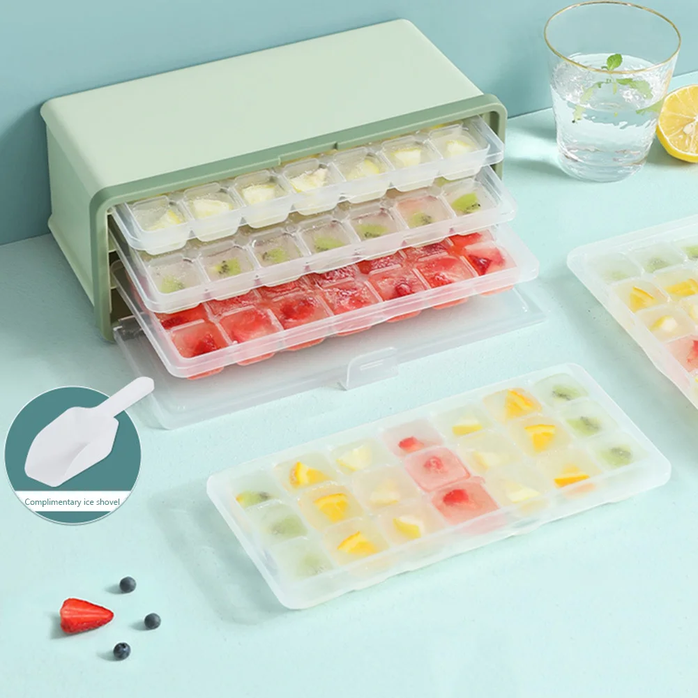 

Форма для изготовления кубиков льда, квадратный поднос для кубиков с крышкой, контейнер для морозильной камеры, Набор для изготовления льда...