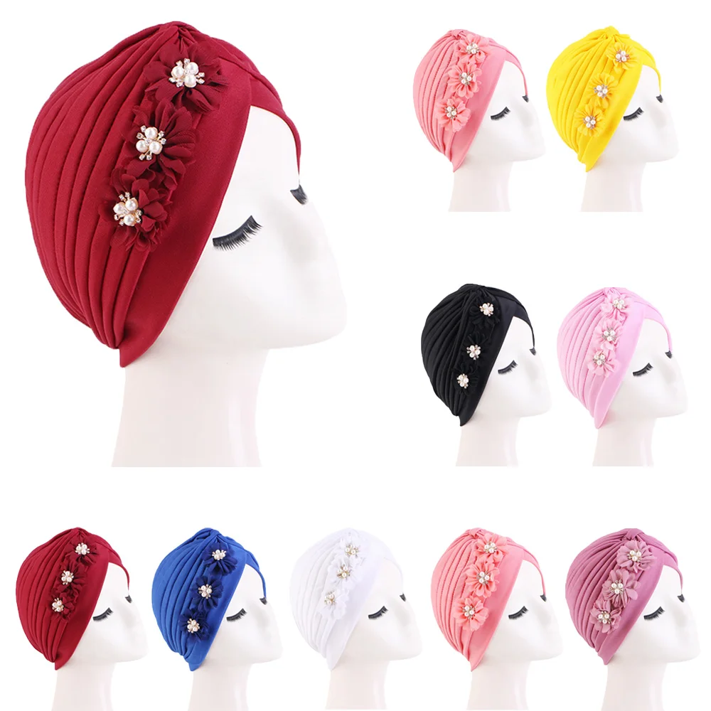 

Flower Hijab Turban Head Warmer for Women Diamonds Soild Color Muslim Headscarf Bonnet Inner Hijabs Arab Head Wraps Indian Hat