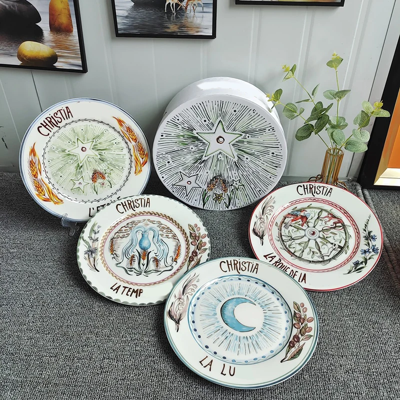 

Rider Waite Tarot Flat Plate The Sun And The Moon Style 4pcs In One Set With Gift Box Steak Flat Dinner Plate Coffee Cup Set