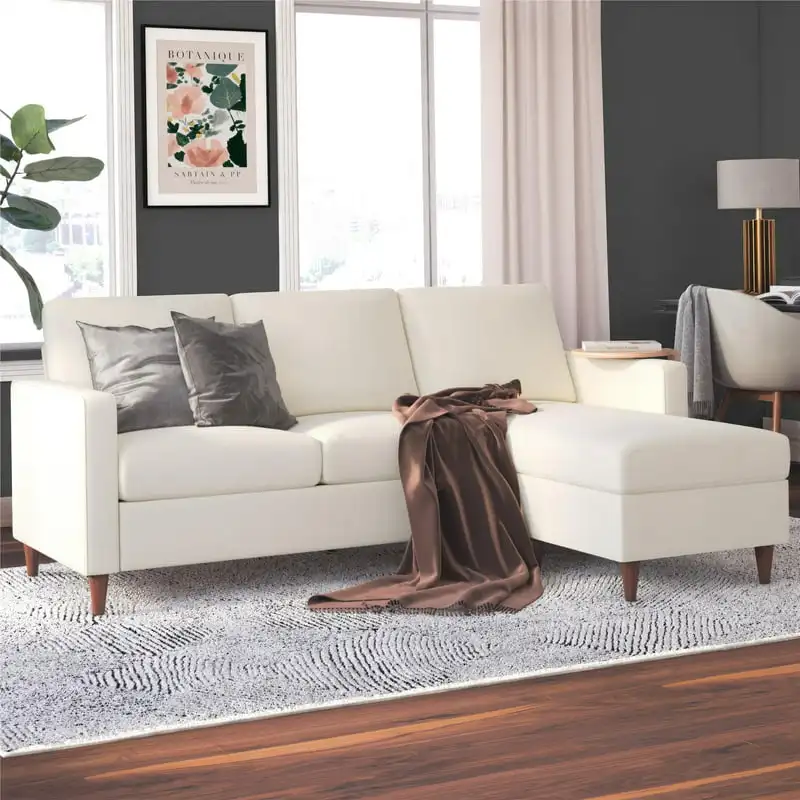 

Reversible Sectional Sofa with Pocket Spring Cushions, Ivory Linen