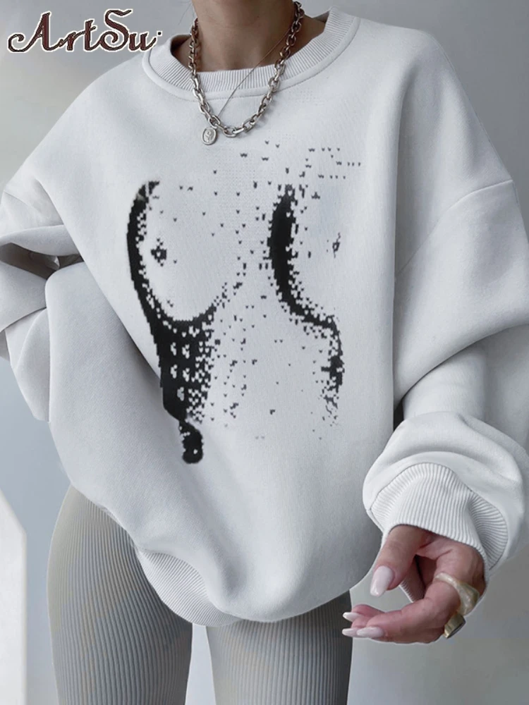 

Oversized Sweatshirts Long Sleeve O Neck Loose Pullover Women Printed Sweatshirt Fashion Streetwear 2023 New Autumn Top Female