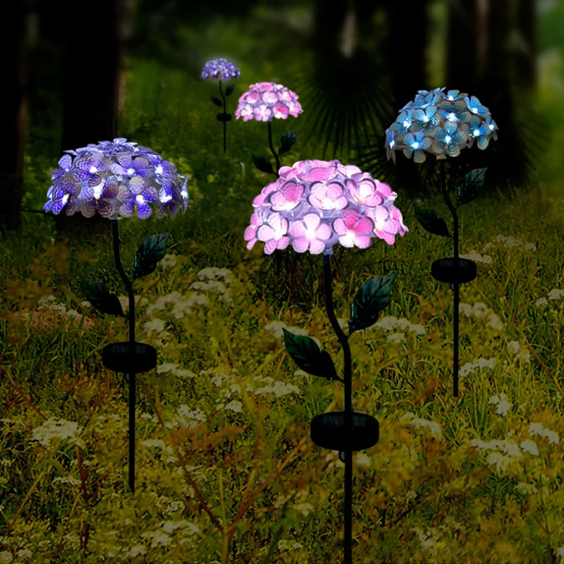 

1Pcs LED Solar Lights Garden Hydrangea Macrophylla Simulation Flower Ground Insertion Outdoors Villa Courtyard Lawn Lamps Decor