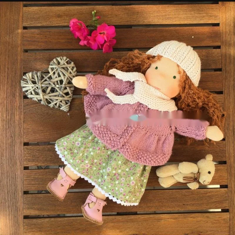 

Full Set 30cm Girl Plush Doll Waldorf Handmade Soft Stuffed Doll Girl With Golden Curly Hair Kid New 2022 Home Decoration