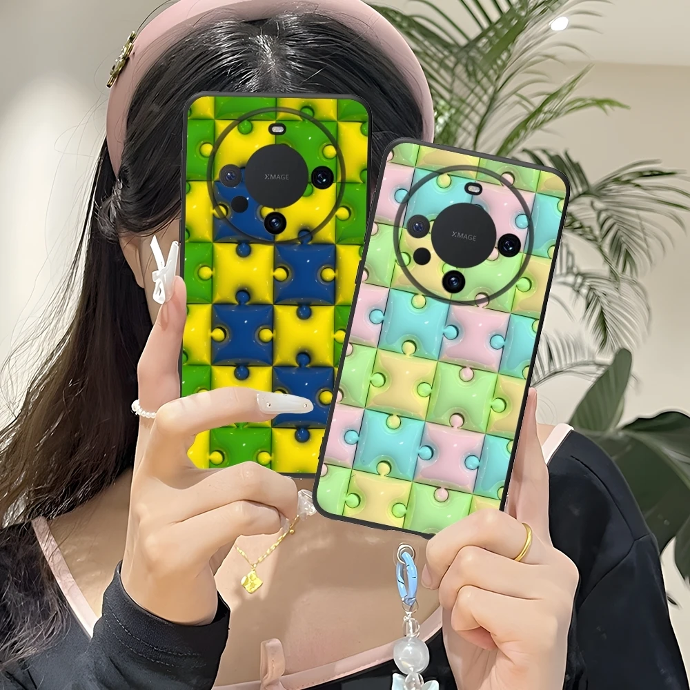 Puzzle Fashion Pretty Mobile Cell Phone Case for Huawei Mate 60 50 40 30 20 10 Pro Plus Lite E 5G Black Soft Cover Shell