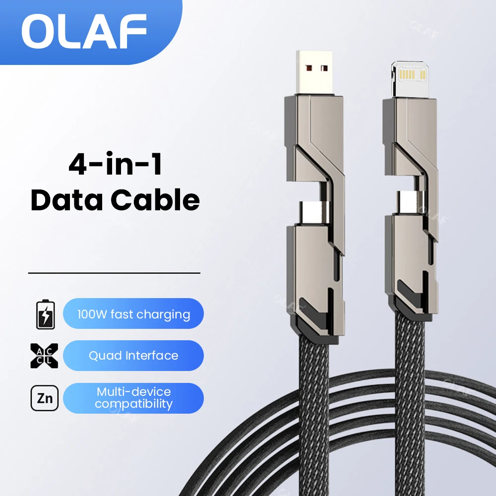 OLAF 4 в 1 100 Вт Быстрая зарядка USB Type C к USB C/кабель Lighting для iPhone 14 13 Pro Max Huawei Xiaomi PD