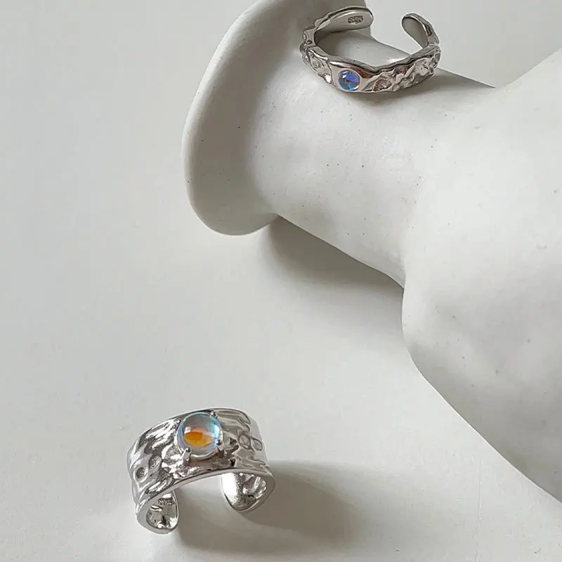

CDJAIME 925 Sterling Silver Rings For Women 2022 Trendy Vintage Moonstone Design Adjustable Ring Party Gifts Accessories