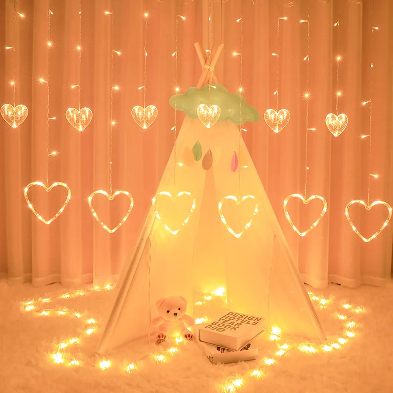 led hearts curtain light 220v 110v christmas garland string fairy lights outdoor for home wedding party new year decor free global shipping