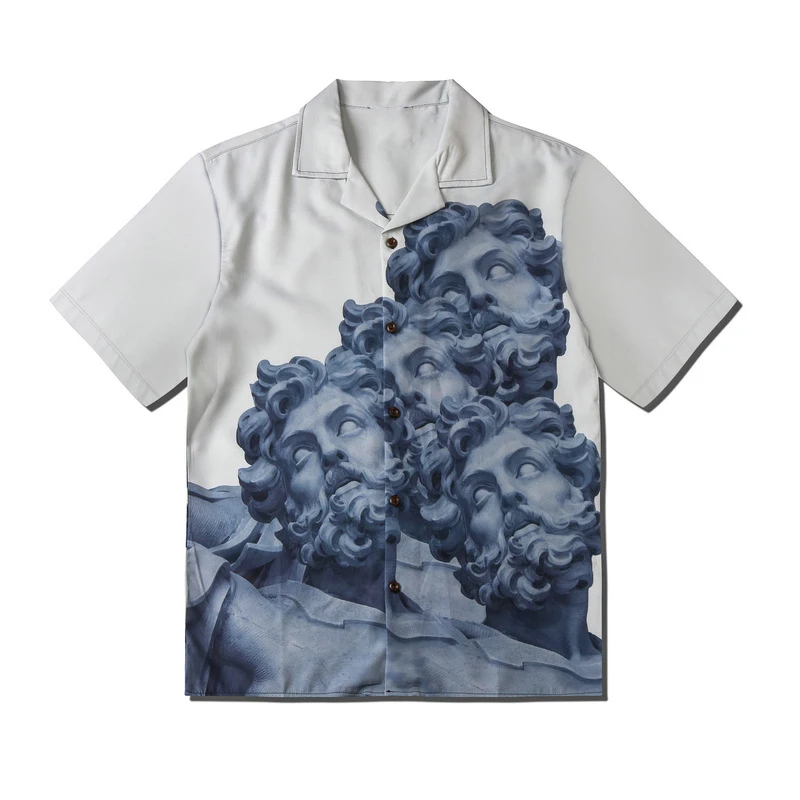 

Hip Hop Streetwear Sculpture Printed Shirts Men 2022 Summer Short Sleeve Shirt Men Fashion Harajuku Oversize Hawaii Beach Shirt
