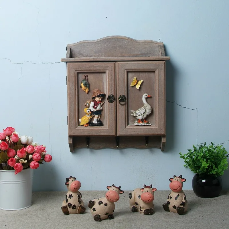 

Retro Wooden Key Storage Box Hanger Porch Wall Racks Home Decoration Pendant Mural Wall Decoration Key Storage Boxes Ornaments