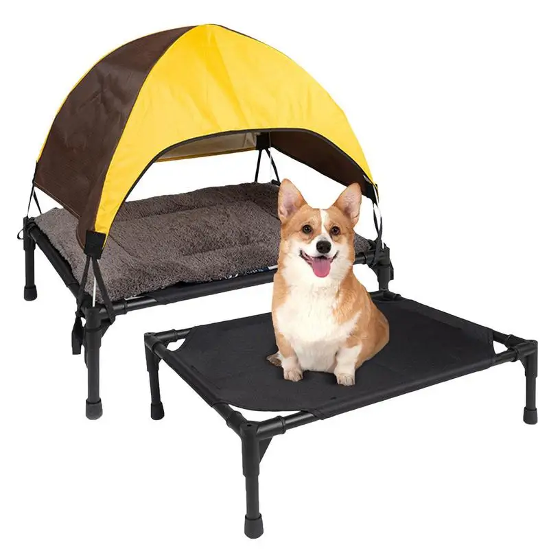 Foldable Raised Pet Cot With Removable Canopy Shade Tent Bre