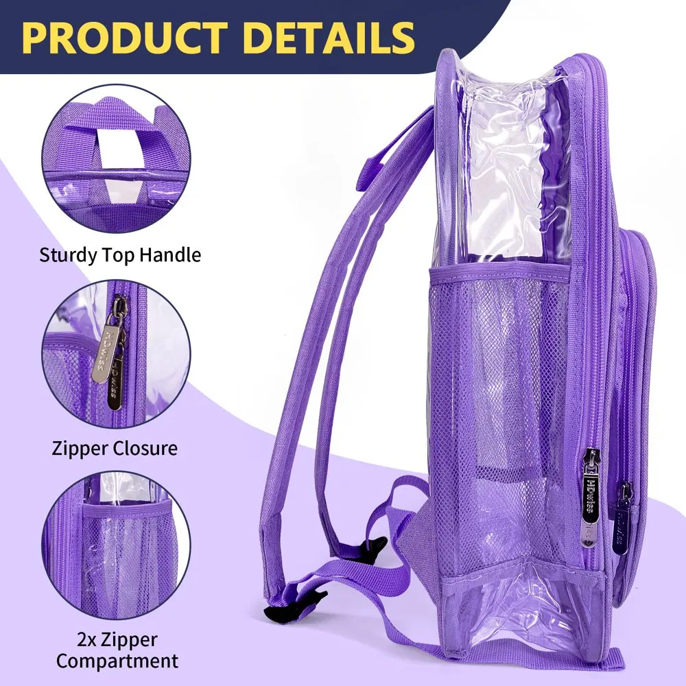 Clear Backpack Unisex Large Heavy Duty Transparent Bookbag,See Through Backpack with Reinforced Strap,Purple