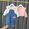 Cute Spring Autumn Children Cotton Clothes Baby Girls Suit fot cute top+ denim Pants 2Pcs/sets Out Kid Fashion Clothing sets 3