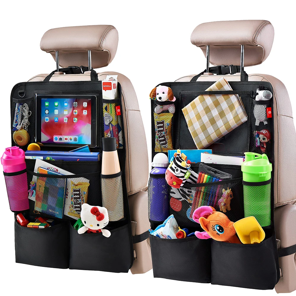 

Car Backseat Seat Back Organizer 9 Pockets Storage Bag iPad Holder Kick Protector Cover For Kids Automobile Interior Accessories