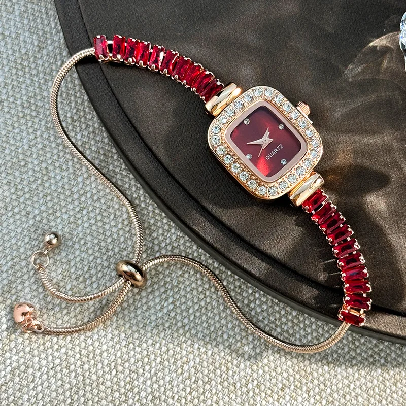 Модные Цветные Изысканные часы с квадратным цирконием и браслетом-цепочкой