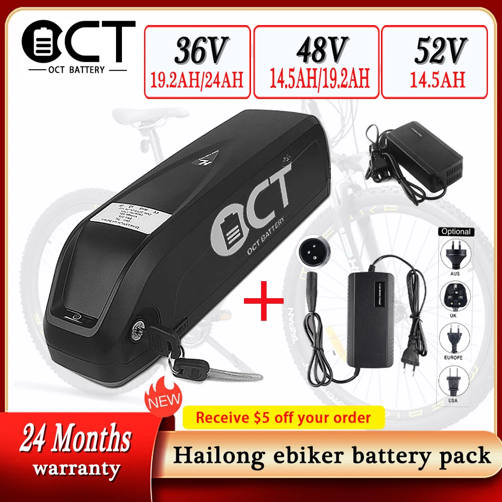 

21700 Cells Ebike Battery Hailong 36V 24Ah 48V 19.2Ah 52V 14.5Ah Bicycle Battery Pack for 1000W 750W 500W 350W 250W Motor