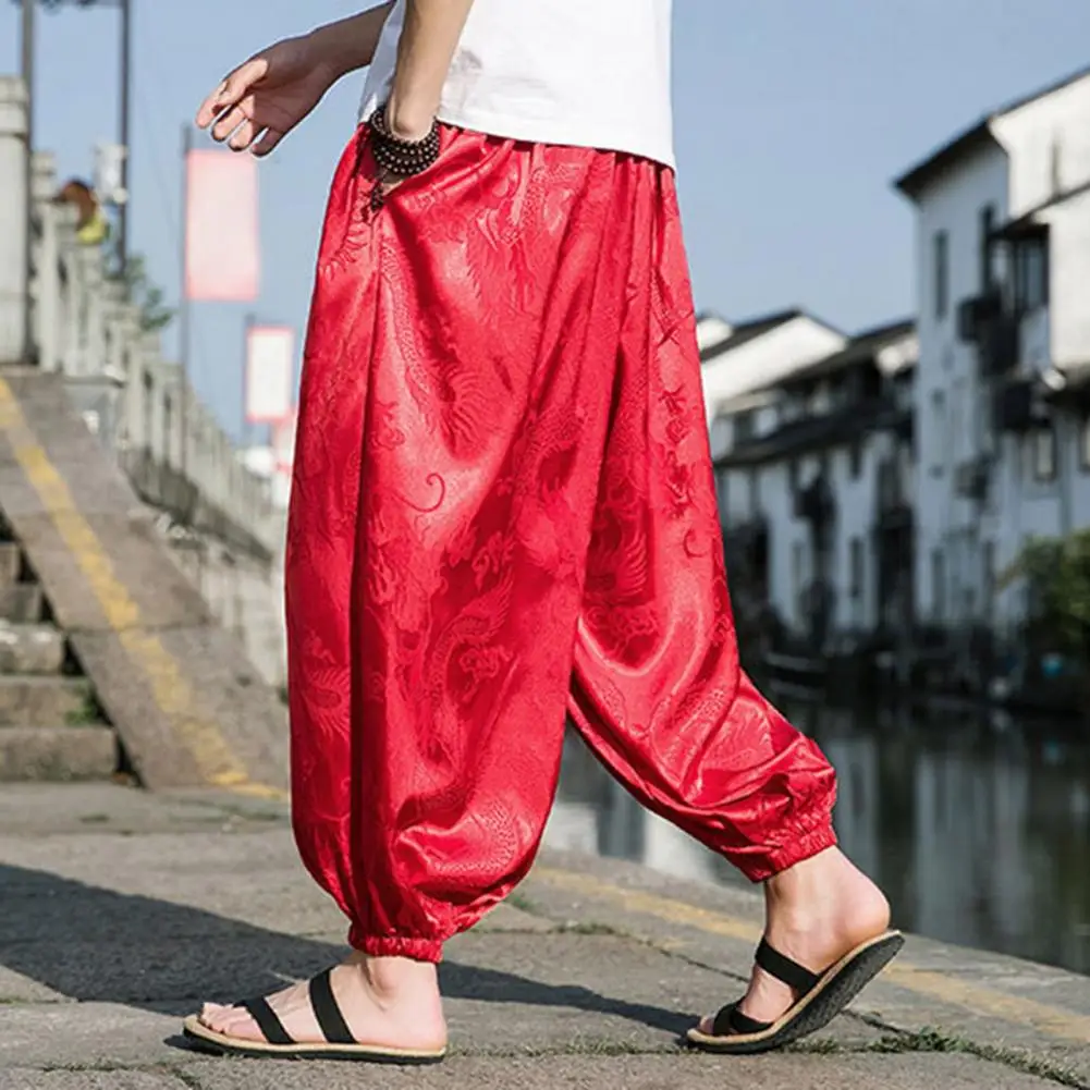 

Breathable Casual Pants Dragon Print Boho Baggy Men's Harem Pants Breathable Soft Stylish Yoga Trousers Men Pants